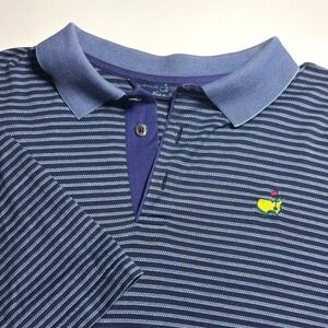 Masters Clubhouse Collection Golf Polo Shirt Mens L Blue Mesh Micro Stripe Italy